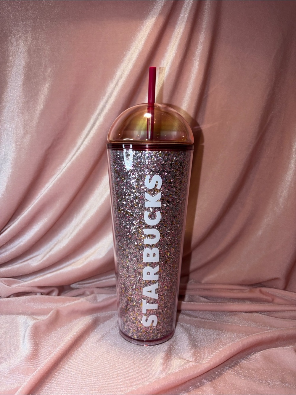 NWT Starbucks 2024 Holiday Pink & Silver Glitterdome 24oz Venti Cold Cup